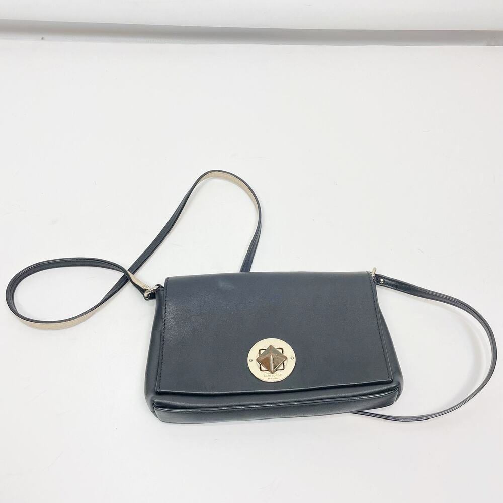 Kate Spade Newbury Lane Sally Crossbody Bag Turn Lock Black Soft Leather